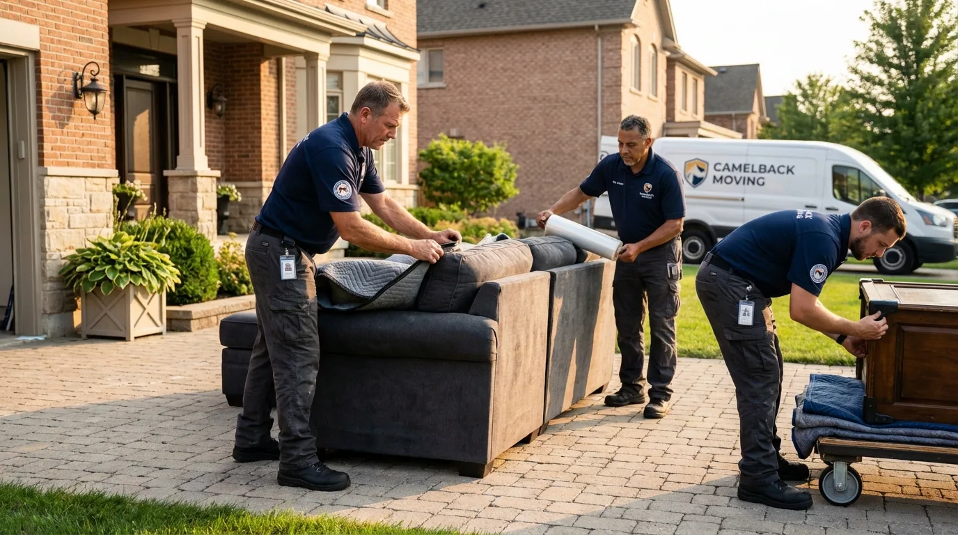 Large estate moving crew wrapping furniture in Story City, IA