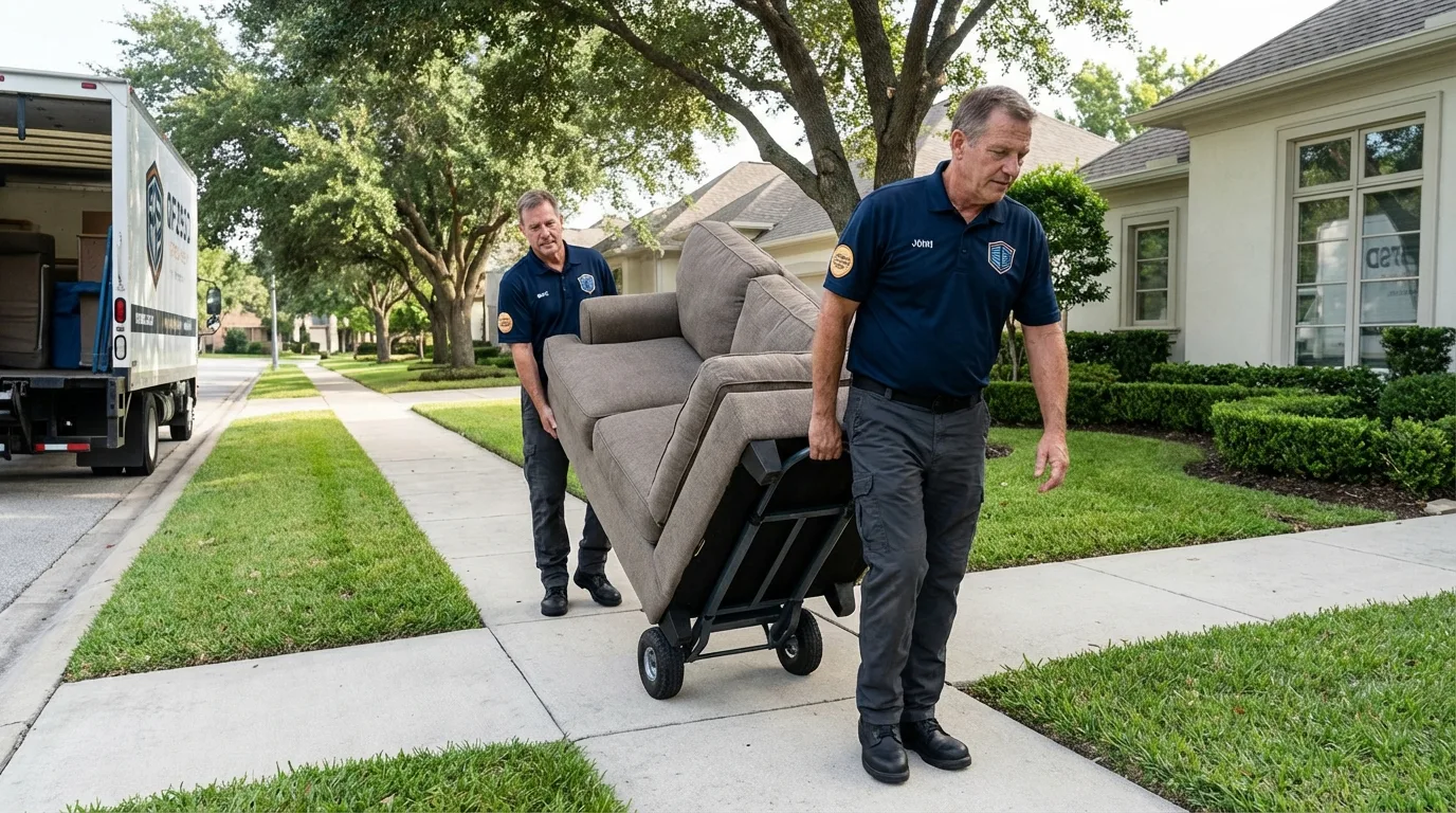 Local residential moving crew loading furniture in Story City, IA